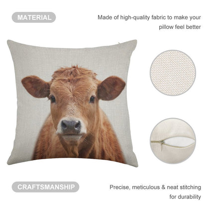 Cow - Colorful Linen Throw Pillow Cover