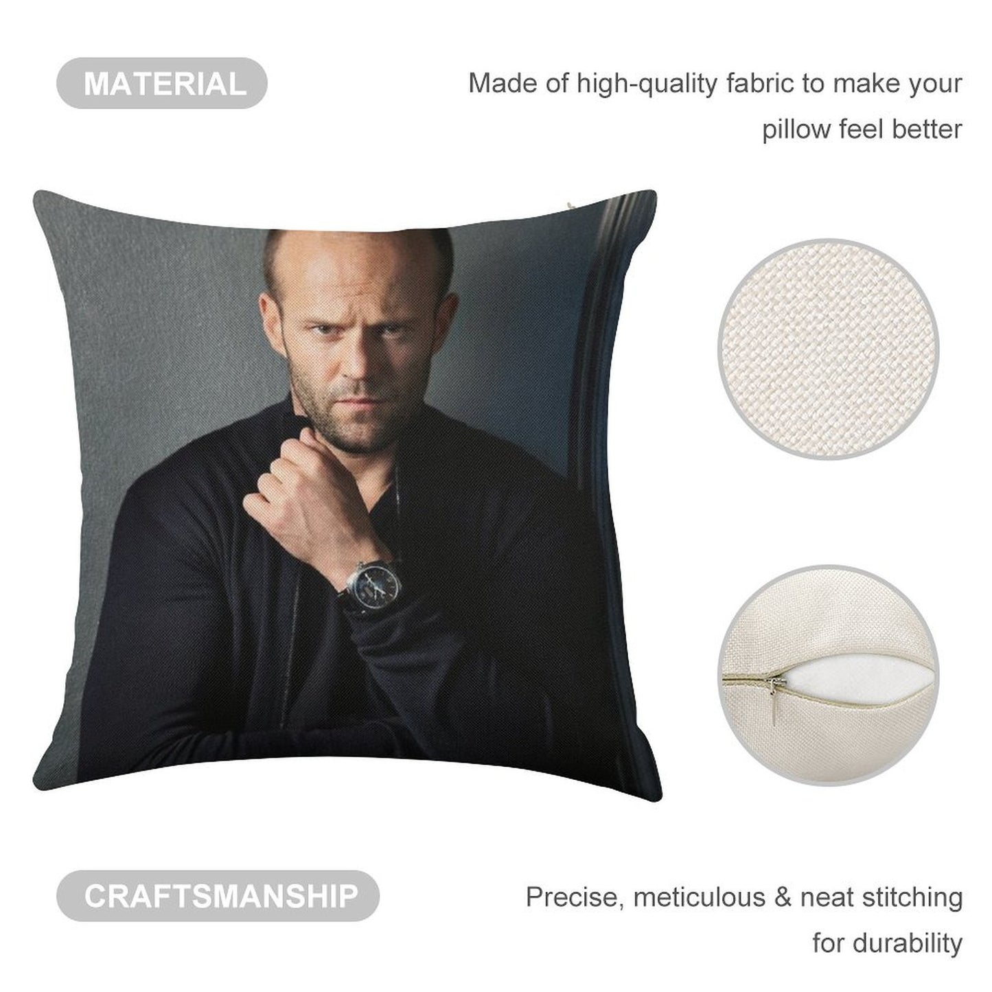 Jason Statham Linen Throw Pillow Cover
