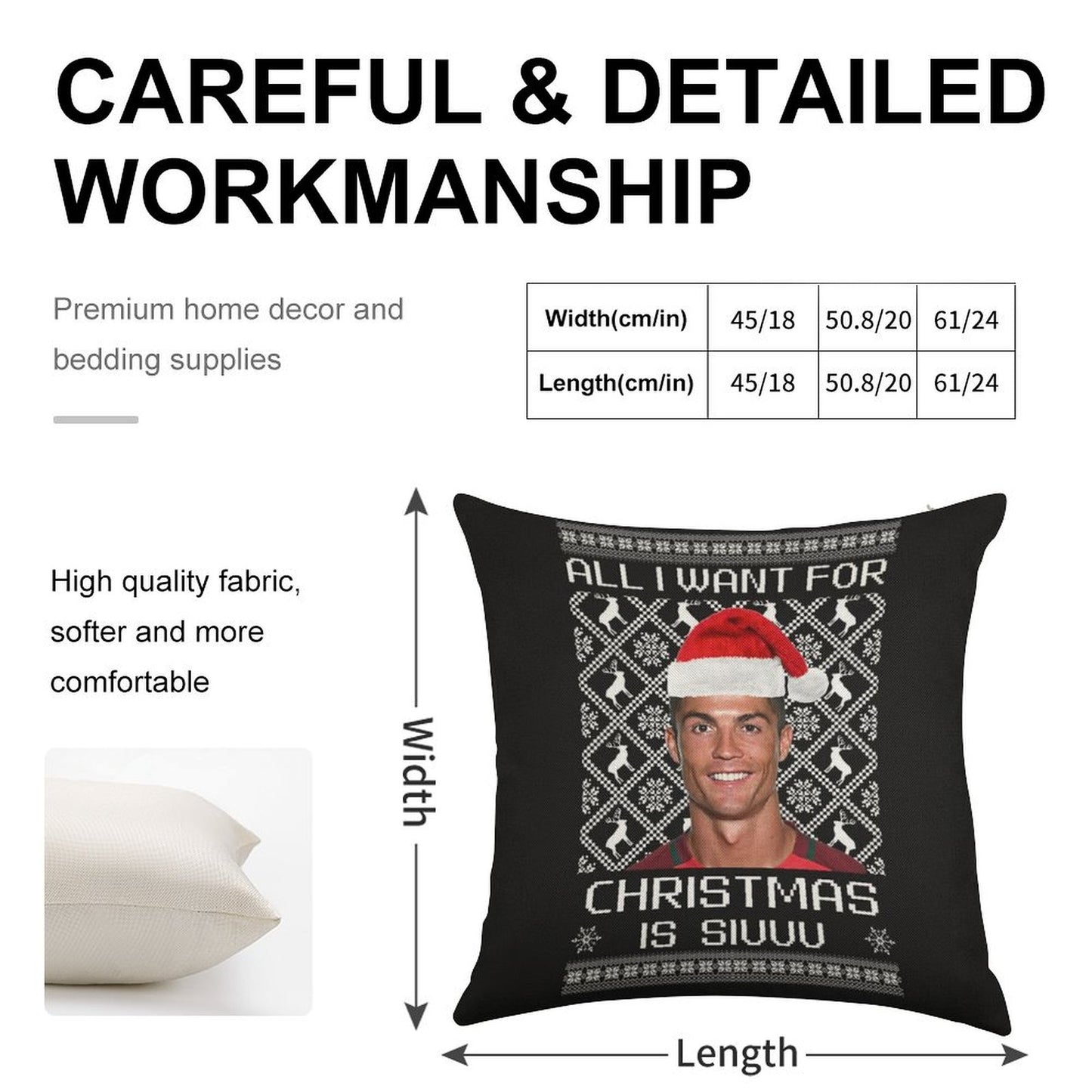 Cristiano Ronaldo Siuuu Christmas Sweater Linen Throw Pillow Cover