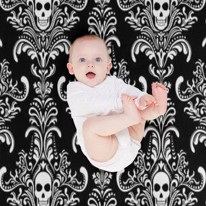 Skulls Damask Goth Halloween Pattern Throw Blanket