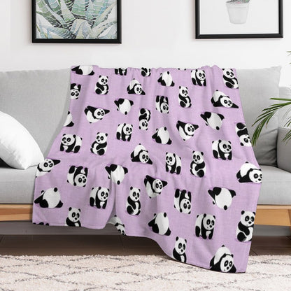 Cute Pandas on Purple Throw Blanket
