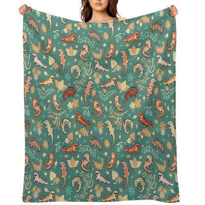 Autumn Geckos in Green Throw Blanket