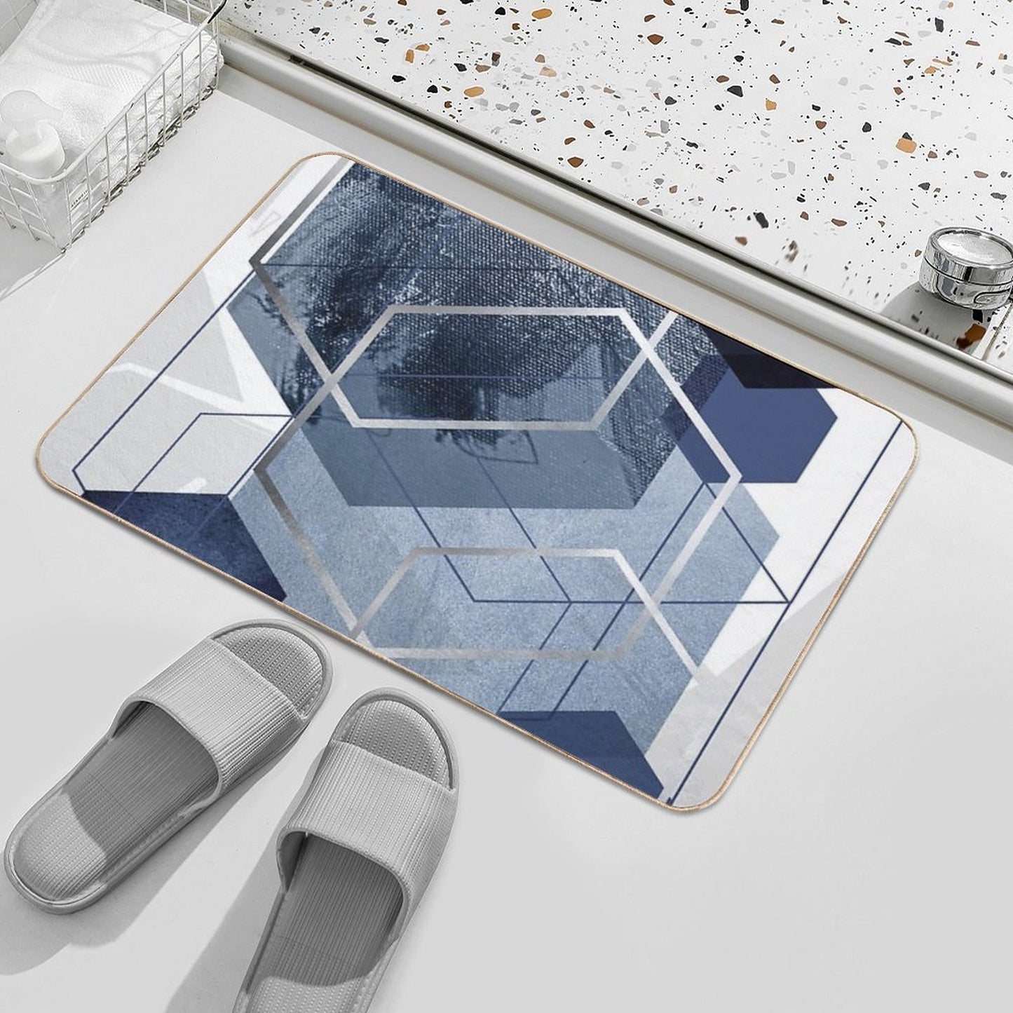 Blue And Grey Geo  Multi-Purpose Bath Mat