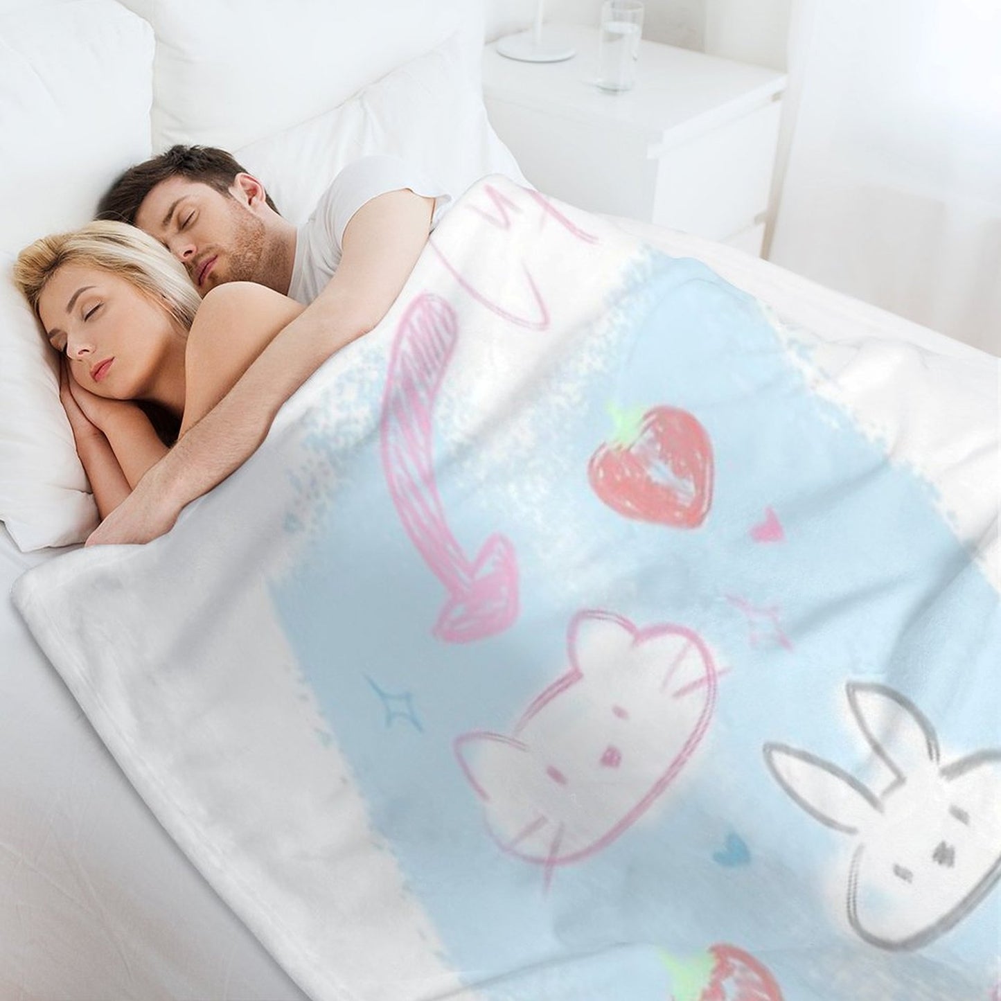 Bunny And Kitty Design (blue Ver 2) Throw Blanket