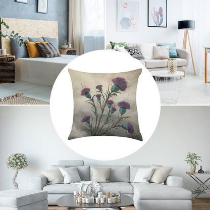 Scottish Traditional Purple Thistle Linen Throw Pillow Cover