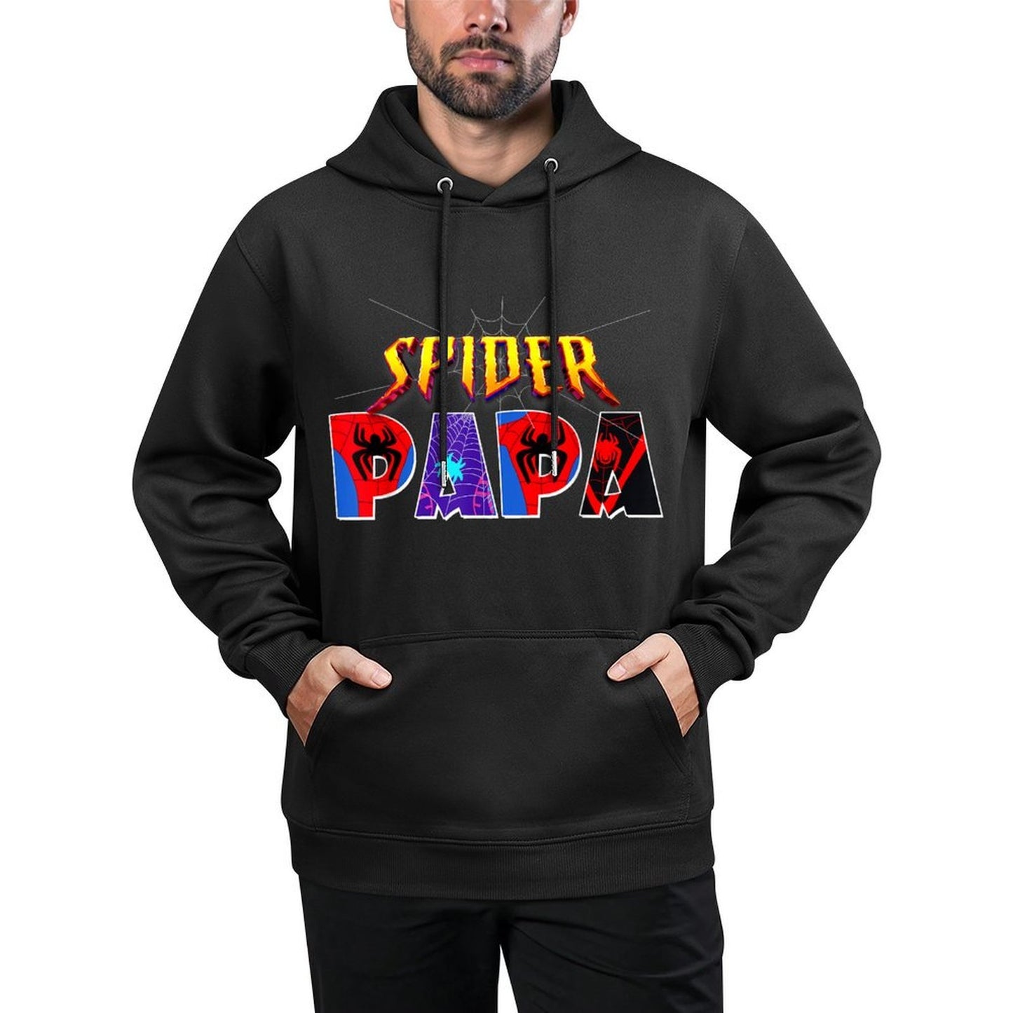 Spider PAPA Birthday Fathers Day Halloween Costume Pjs Kangaroo Pocket Hoodie