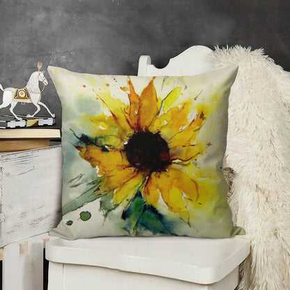 Sunflower Linen Throw Pillow Cover