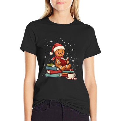 Gingerbread Reading Book Lovers Christmas Bookworm Librarian  Oversized Silhouette T-Shirt