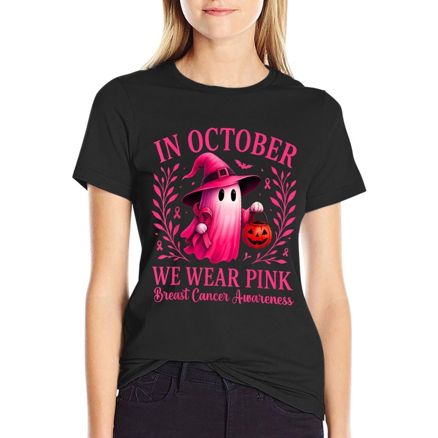 Breast Cancer Women Halloween in October We Wear Pink  High-quality Stitching T-Shirt
