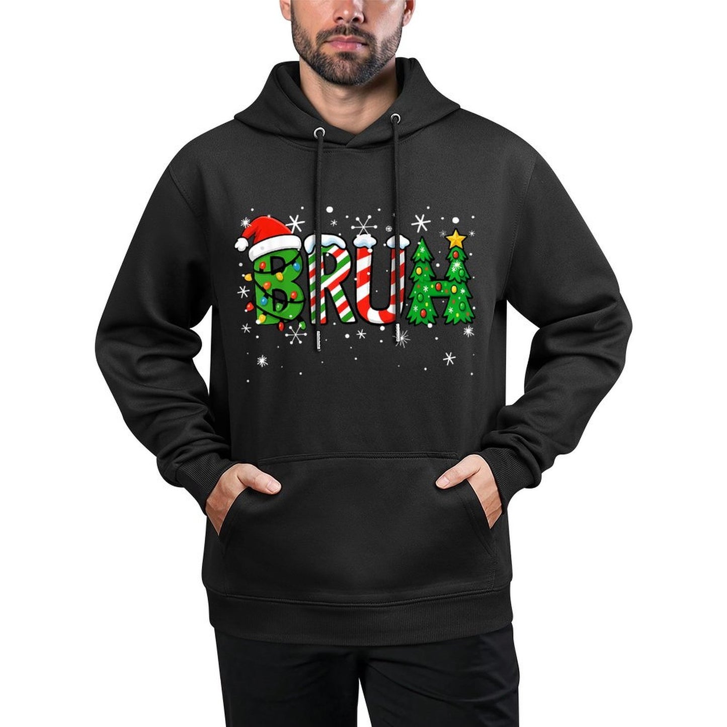Christmass for Kids Boys Bruh Funny Christmasns Medium-Weight Fabric Hoodie