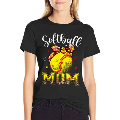Softball Mom Headband Leopard Softball Ball Mothers Day Mama T-Shirt
