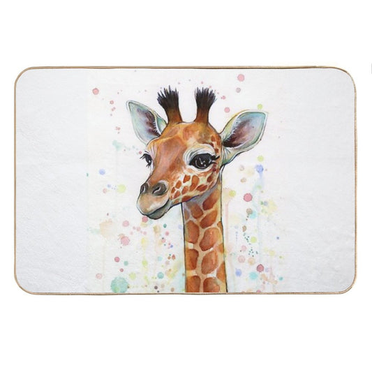 Baby Giraffe Watercolor Painting, Nursery Art Bath Mat