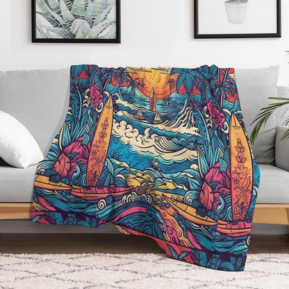 Surf Tribe – Popular Art, Vintage Style Surfing Gift Throw Blanket
