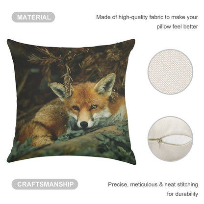 Red Fox in The Forest Linen Throw Pillow Cover