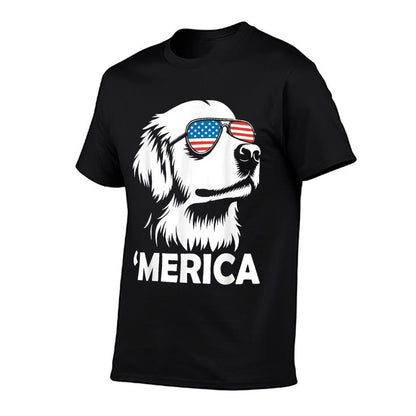Golden Retriever 4th of July Merica  Fade-proof Color T-Shirt