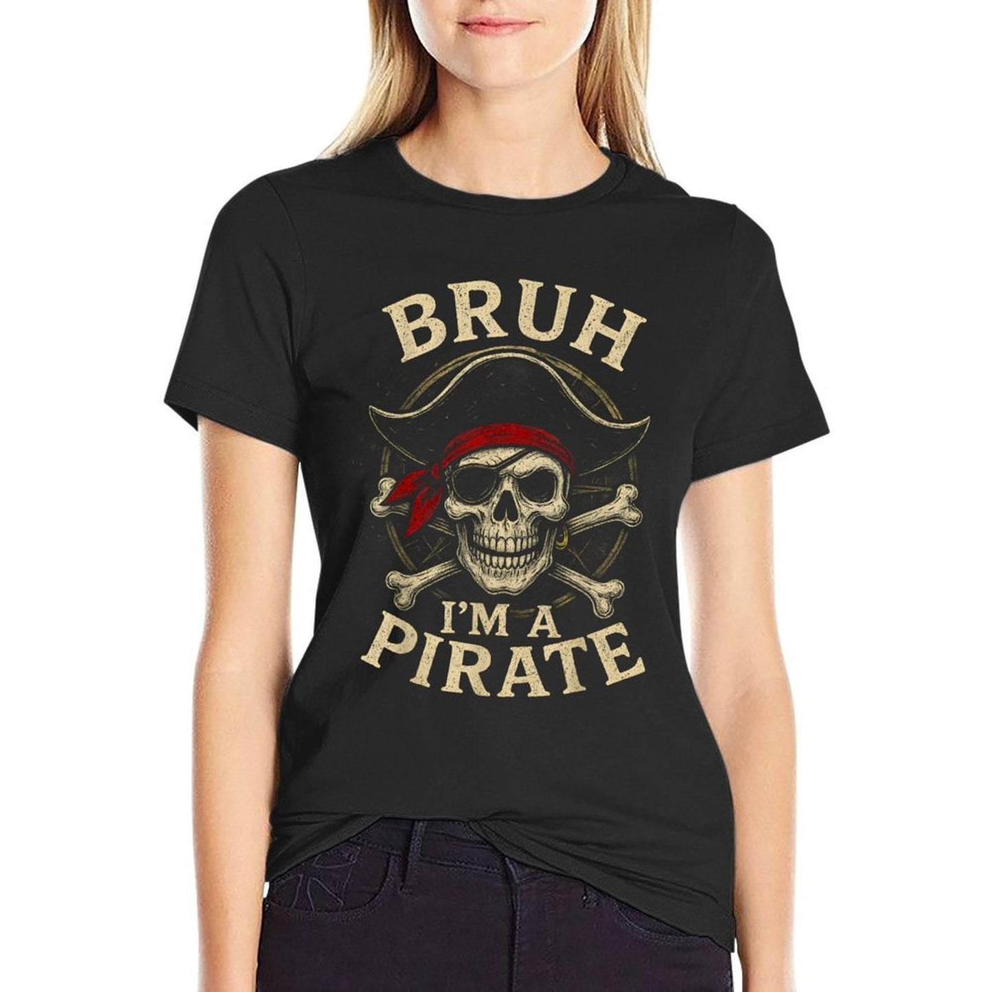 Bruh Im A Pirate Lazy Pirate Skull Costume Halloween  Oversized Silhouette T-Shirt