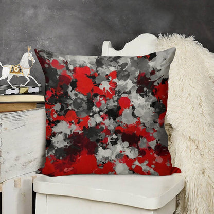 Red And Grey Paint Splatter Linen Throw Pillow Cover