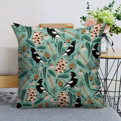 Australian Bush Magpies Linen Throw Pillow Cover