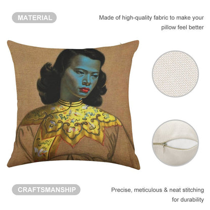 Vladimir Tretchikoff Vintage Painting, Famous Art Reproduction, Asian Fashion Illustration Linen Throw Pillow Cover