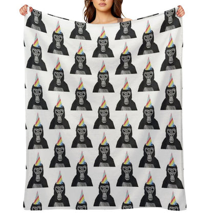 Gorilla Tag Monkey with Birthday Hat Throw Blanket
