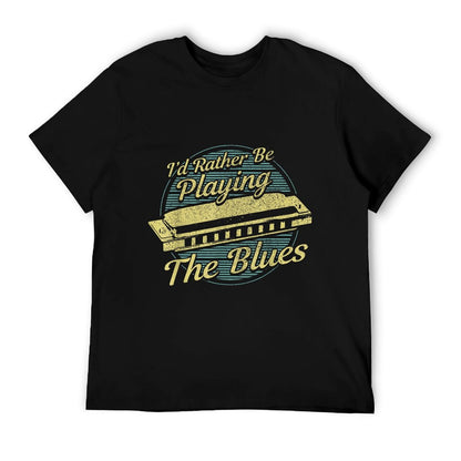 Blue Vintage Style Harmonica T-Shirt