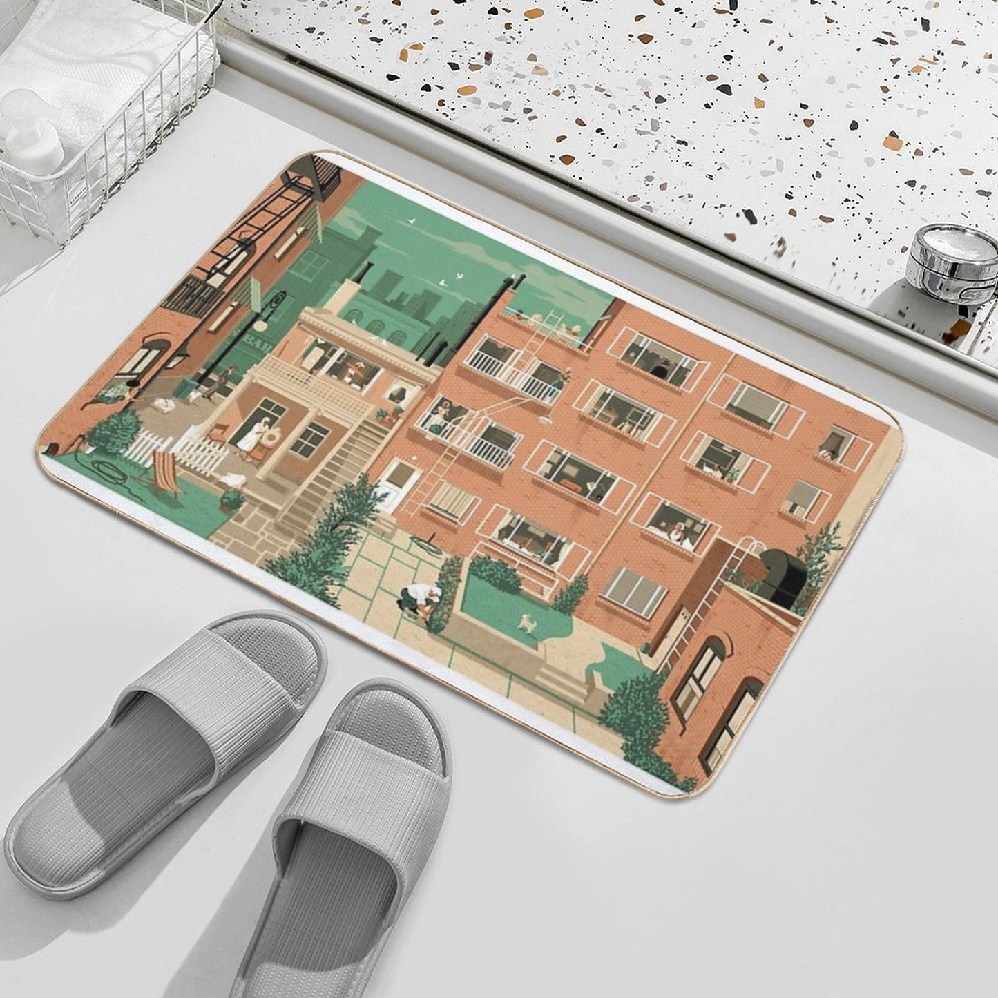 Travel Posters - Hitchcock's Rear Window - Greenwitch Village New York  Stain-Proof Bath Mat