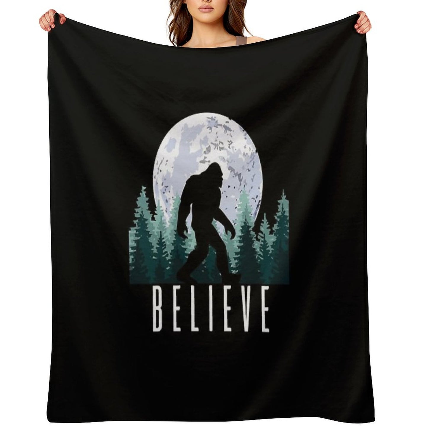 Bigfoot Believe  Sasquatch Throw Blanket