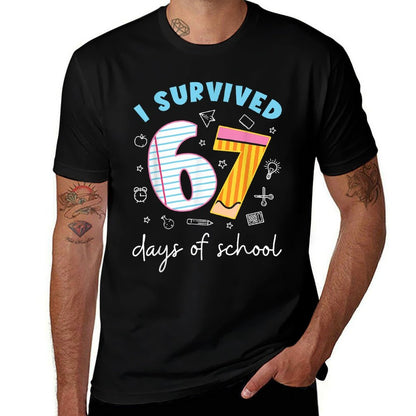 I Survived 67 Days of School Funny Meme Teacher Student  Trendy Pattern T-Shirt