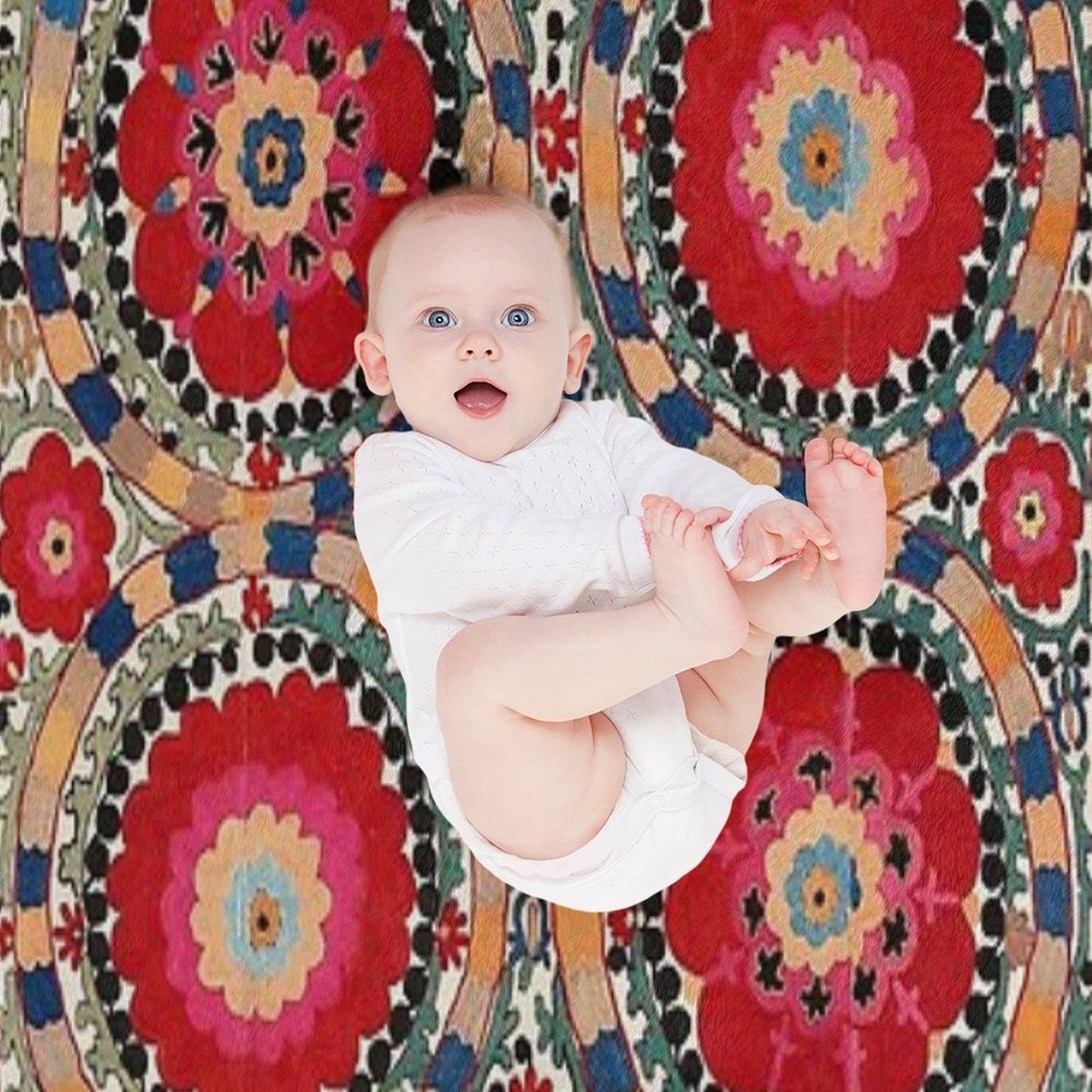 Karabag Suzani Uzbekistan Embroidery Print Throw Blanket