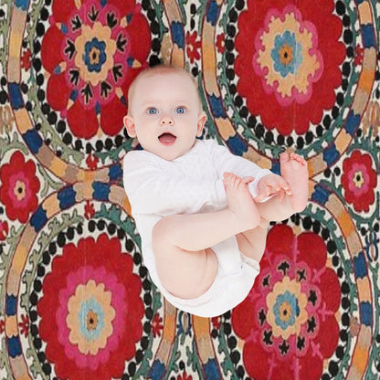 Karabag Suzani Uzbekistan Embroidery Print Throw Blanket