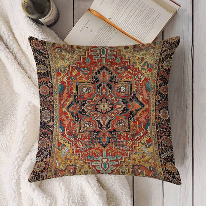 Heriz Persian Carpet Print Linen Throw Pillow Cover