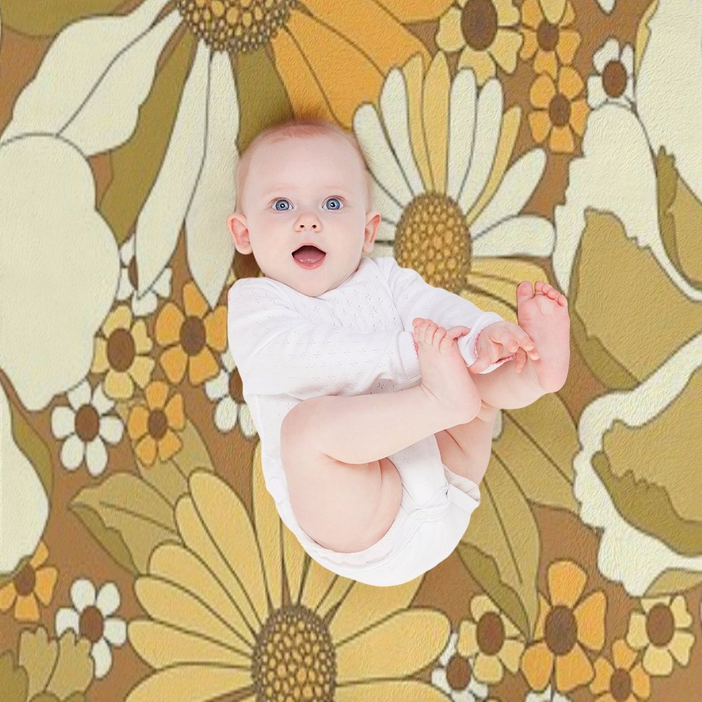 Brown, Orange, Ivory & Green Vintage Flower Pattern Throw Blanket