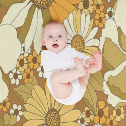 Brown, Orange, Ivory & Green Vintage Flower Pattern Throw Blanket