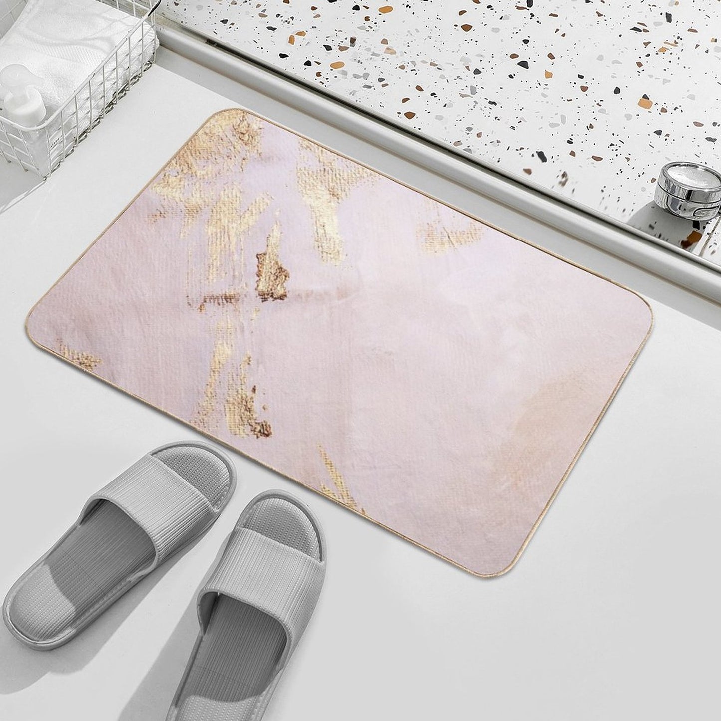 Rose Gold with Gold Strokes Texture Bath Mat