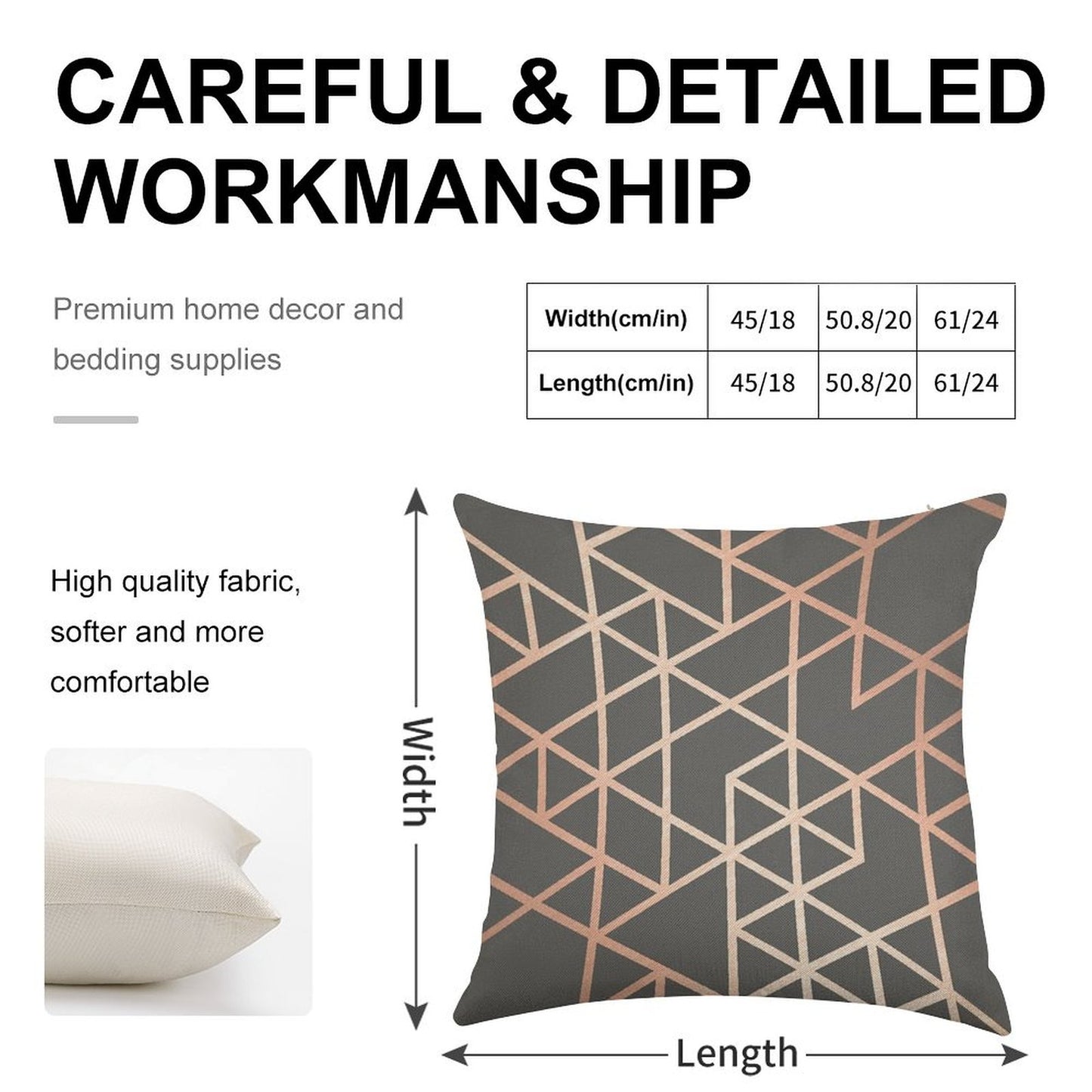 Rose Gold And Gray Geometric Pattern Linen Throw Pillow Cover