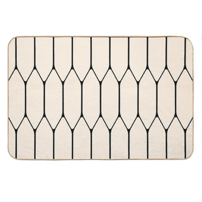 Long Honeycomb Minimalist Geometric Pattern in Black And Almond Cream Bath Mat