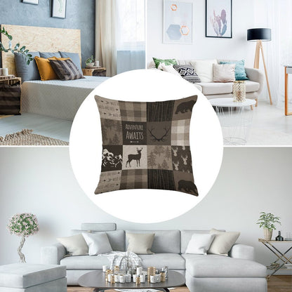 Adventure Patchwork - BrownBeige Linen Throw Pillow Cover