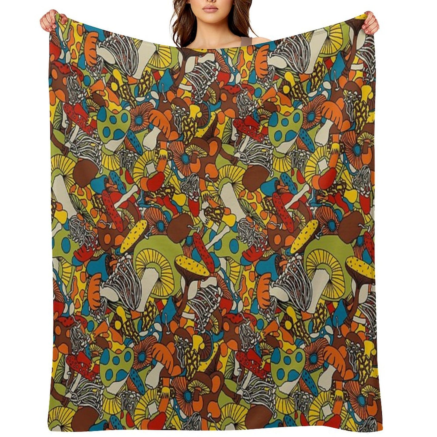70s Psychedelic Mushroom Throw Blanket