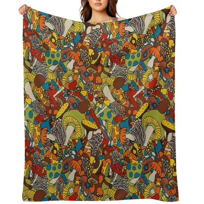 70s Psychedelic Mushroom Throw Blanket