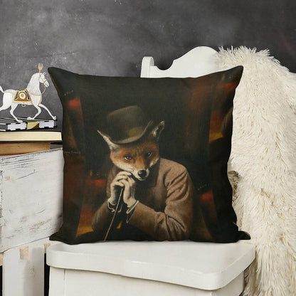 Edwardian Gentleman Fox Linen Throw Pillow Cover