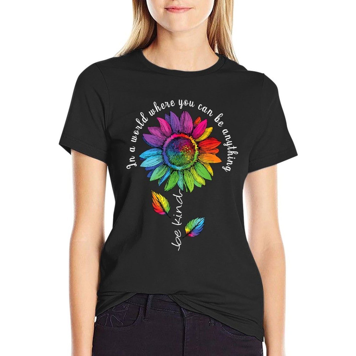LGBTQ Rainbow Sunflower Be Kind Gay Love Pride Flower  High-quality Stitching T-Shirt