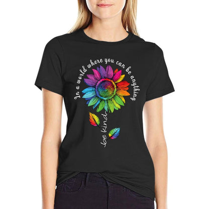 LGBTQ Rainbow Sunflower Be Kind Gay Love Pride Flower  High-quality Stitching T-Shirt