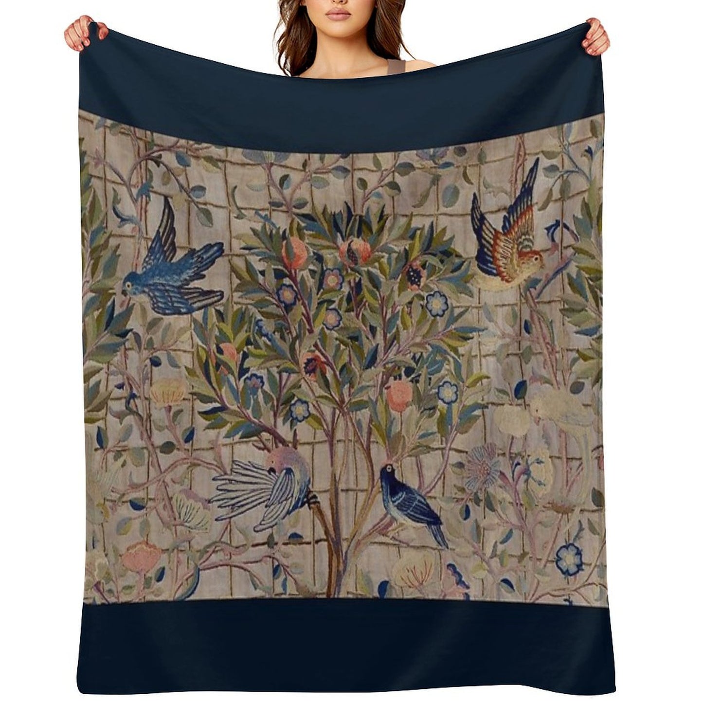 William Morris Kelmscott Trellis Embroidery Throw Blanket