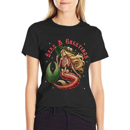 Skeleton Mermaid Christmas Gothic Coastal Beach Vibes Xmas  Vintage-inspired T-Shirt