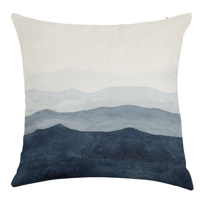 Mountains Ombre  Indigo Abstract Watercolor Linen Throw Pillow Cover