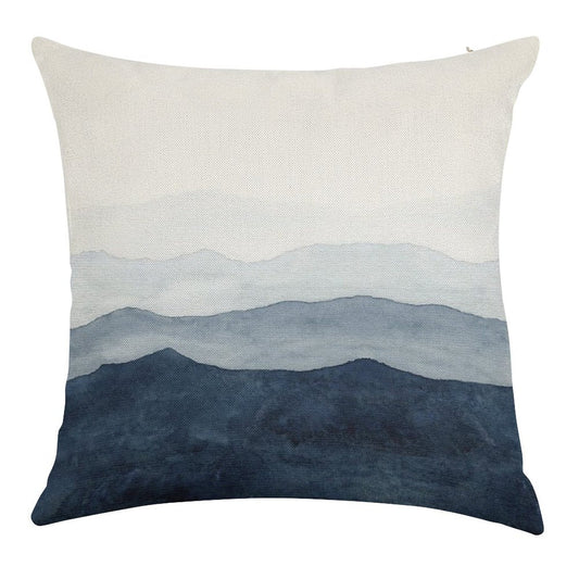 Mountains Ombre  Indigo Abstract Watercolor Linen Throw Pillow Cover