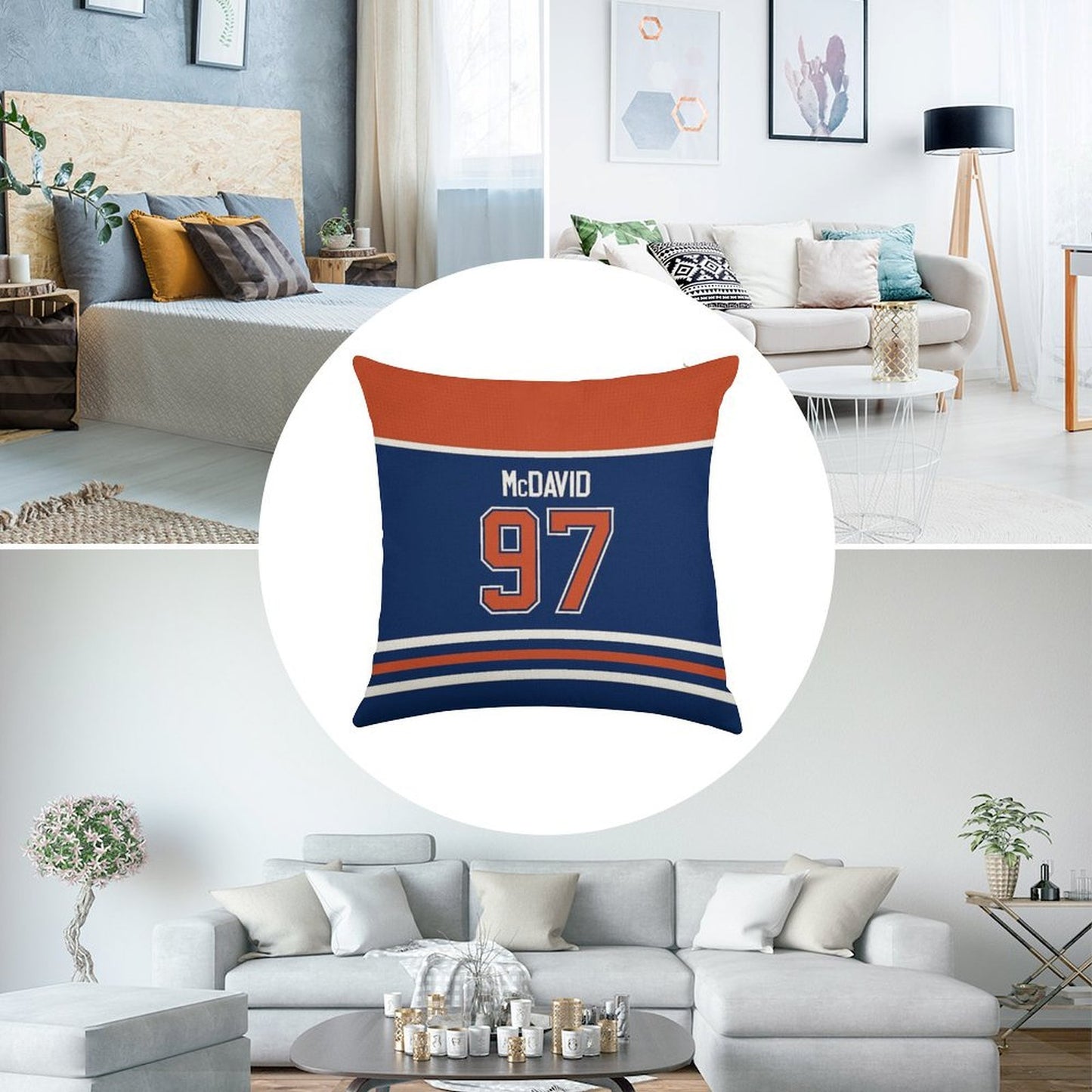Edmonton Oilers Connor McDavid Home Jersey Back Phone Case Linen Throw Pillow Cover