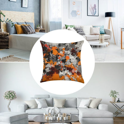 Orange And Grey Paint Splatter Linen Throw Pillow Cover