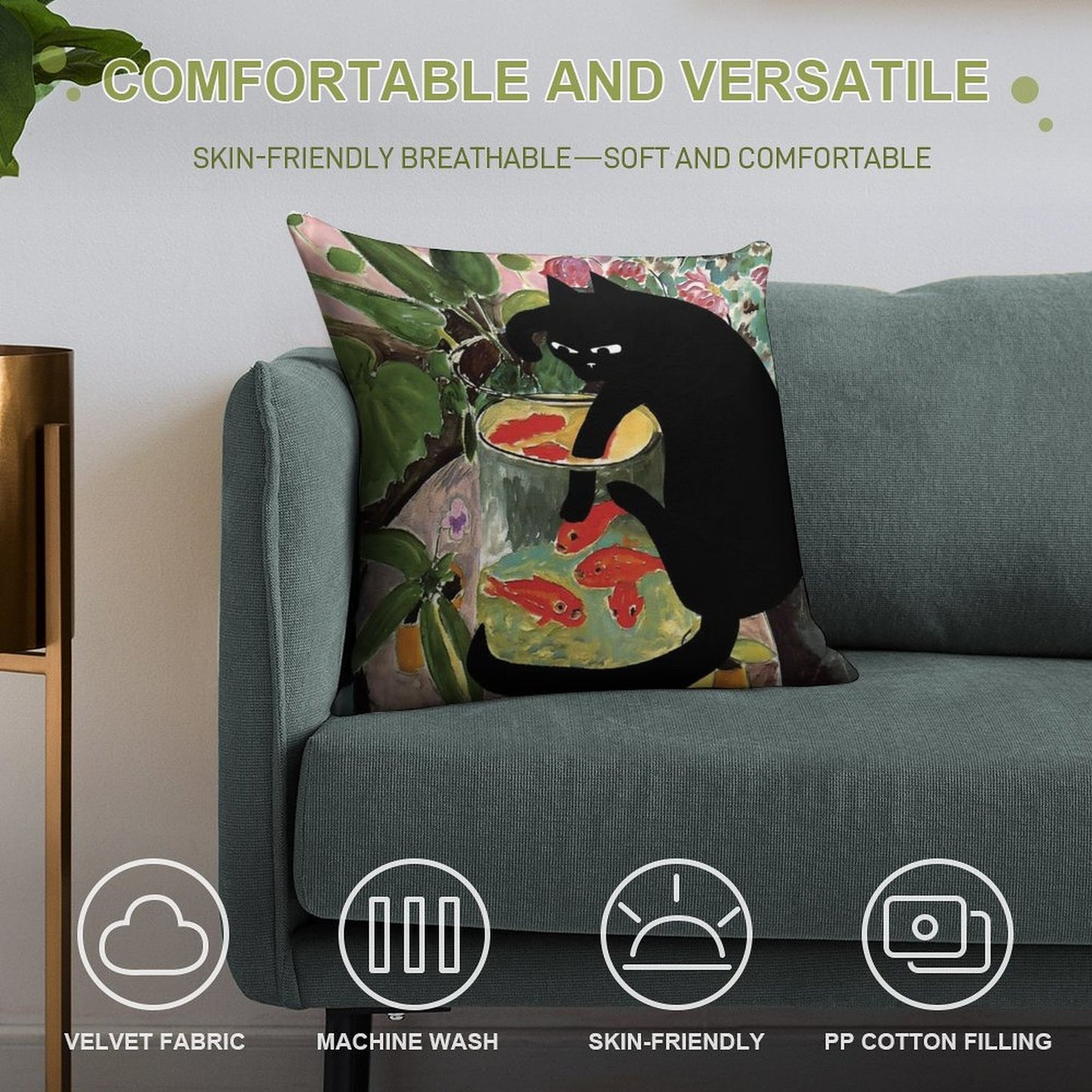 Matisse's Goldfish And A Cat Soft Bedroom Essential Throw Pillow