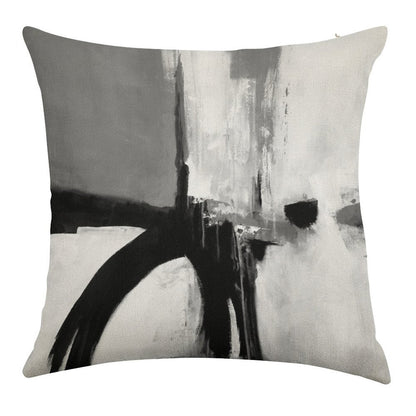 Black White Grey Abstract Linen Throw Pillow Cover